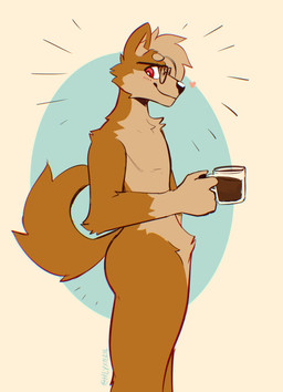 anthro arm_tuft beverage biped black_nose brown_body brown_fur butt calf_tuft casual_nudity cheek_tuft chest_tuft coffee coffee_cup coffee_mug container crotch_tuft cup curling_tail curvy_figure elbow_tuft eyebrows eyewear eyewear_only facial_tuft fluffy fluffy_tail fur glance glasses glasses_only gloves_(marking) hair heart_symbol holding_coffee holding_coffee_cup holding_coffee_mug holding_container holding_cup holding_object humanoid_hands leg_tuft lines_drawn looking_at_viewer male male_anthro markings multicolored_body multicolored_fur nude nude_anthro nude_male nudist pecs pose red_eyes shoulder_tuft side_view smile smiling_at_viewer solo standing tail tan_body tan_eyebrows tan_fur tan_hair tan_hands text tuft two_tone_body two_tone_fur wearing_glasses white_sclera wide_hips xieril nubbs canid canine canis dingo mammal 2021 colored digital_drawing_(artwork) digital_media_(artwork) english_text flat_colors handwritten_text hi_res pinup portrait signature three-quarter_portrait