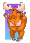 anthro antlers big_breasts bra breasts clothed clothing female fur half-closed_eyes hoof_hands hooves horn narrowed_eyes no_underwear solo thick_thighs underwear undressing wide_hips burnbuckie johnny_bravo_(series) becky_(johnny_bravo) deer mammal moose new_world_deer