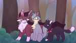 black_body black_fur blue_eyes blush brown_body brown_fur collar feral forest forest_background fur head_tuft male nature nature_background plant tree tuft paddedpurr warriors_(book_series) ashfur_(thunderclan) hawkfrost_(warriors) scourge_(warriors) domestic_cat felid feline felis mammal 16:9 hi_res widescreen