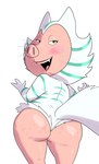 anthro big_butt blush butt clothed clothing female green_eyes looking_at_viewer looking_back looking_back_at_viewer open_mouth open_smile pink_body simple_background smile smiling_at_viewer solo white_background impstripe illumination_entertainment sing_(movie) rosita_(sing) domestic_pig mammal suid suine sus_(pig) 2024 hi_res