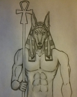 abs anthro athletic clothing ear_piercing front_view grey_background looking_at_viewer male muscular muscular_anthro pecs piercing simple_background solo unknown_artist egyptian_mythology middle_eastern_mythology mythology anubis anubian_jackal canid canine canis deity jackal mammal sketch source_request traditional_media_(artwork)
