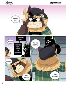 3_eyes antennae_(anatomy) anthro bag belly bottomwear bulge clothed clothing dialogue duo eyebrows eyewear facial_hair glasses hair half-closed_eyes hat headgear headwear male multi_eye muscular muscular_male narrowed_eyes nude overweight overweight_anthro overweight_male sharp_teeth simple_background smile speech_bubble tail teeth text thick_eyebrows topwear spunker bruno_(spunker) oberon_(spunker) alien canid canine goo_creature humanoid mammal raccoon_dog tanuki 2025 comic digital_media_(artwork) english_text hi_res