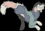 2017 alpha_channel ambiguous_gender blue_outline bodily_fluids brown_eyebrows brown_nose canid canine canis claws digital_drawing_(artwork) digital_media_(artwork) digitigrade domestic_dog eyebrows feral flat_colors floppy_ears full-length_portrait fur grey_body grey_fur head_tuft jaspering lop_ears mammal outline paws portrait simple_background smile snout solo tail tan_body tan_fur tears teeth transparent_background tuft whisker_spots