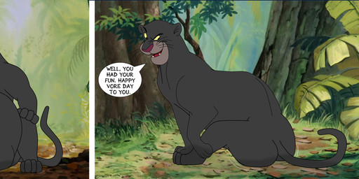 belly big_belly burping dialogue digestion feral feral_pred male male_feral male_pred melanistic open_mouth oral_vore same_size_vore solo tail text tongue tongue_out vore vorefan16 disney the_jungle_book bagheera_(jungle_book) felid leopard mammal pantherine comic english_text hi_res