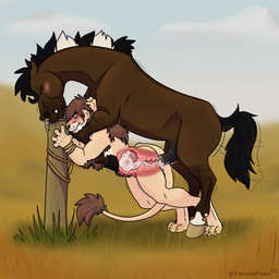 andromorph andromorph/male animal_genitalia animal_penis anthro anthro_on_feral bdsm bestiality blush bodily_fluids bondage bound cervical_penetration cum cum_in_uterus cum_inside duo equine_genitalia equine_penis feral flared_penis from_behind_position genital_fluids genitals hands_tied inside internal internal_vaginal intersex intersex/male male mounting outside penetration penile penile_penetration penis penis_in_vagina questionable_consent sex size_difference thrusting uterus vaginal vaginal_penetration yamatopawa equid equine felid horse lion mammal pantherine 1:1 absurd_res hi_res