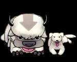 2_horns ambiguous_gender anterior_nasal_aperture black_eyes black_nose duo feral fluffy fluffy_tail fur horn lying on_front on_ground paws quadruped tail tongue tongue_out white_body white_fur white_sclera flavia-elric avatar:_the_last_airbender nickelodeon the_legend_of_korra appa_(avatar) naga_(korra) canid canine mammal 2015 absurd_res alpha_channel digital_media_(artwork) hi_res