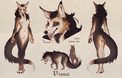 accessory anthro black_body black_claws black_fur black_hair black_nose brown_body brown_fur claws dangerous ear_piercing facial_scar fangs fangs_bared fantasy female feminine feral fluffy fluffy_ears fluffy_tail fur gold_(metal) gold_jewelry grin hair jewelry long_hair long_tail magic_user mane messy_hair metamorph neck_tuft necromancer nipple_piercing nipples nude nude_anthro nude_female piercing red_eyes scar self-harm slim smile smirk solo tail tassels teeth tuft villainous vurkain white_body white_fingers white_fur white_paws tashiroth hi_res model_sheet