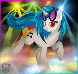 cutie_mark eyewear female feral glasses horn lights quadruped red_eyes solo star sunglasses tail nabbiekitty friendship_is_magic hasbro my_little_pony mythology vinyl_scratch_(mlp) equid equine mammal mythological_creature mythological_equine unicorn shaded