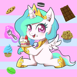 cake candy chibi chocolate cookie crown cupcake cutlery dessert feathered_wings feathers female feral food fork fruit glowing hair headgear horn kitchen_utensils muffin multicolored_hair plant princess purple_eyes quadruped royalty solo strawberry tail tools white_body white_feathers wings 30clock friendship_is_magic hasbro my_little_pony mythology oreo_cookie princess_celestia_(mlp) equid equine mammal mythological_creature mythological_equine winged_unicorn 1:1 low_res