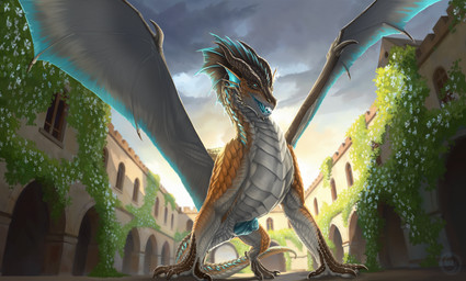 blue_penis claws detailed_background erection feral flower genitals horn low-angle_view male membrane_(anatomy) membranous_wings multicolored_body nude open_mouth outside penis plant sky solo spread_wings tail white_flower wings marinavermilion mythology dragon mythological_creature mythological_scalie scalie 2026 colored digital_drawing_(artwork) digital_media_(artwork) hi_res shaded
