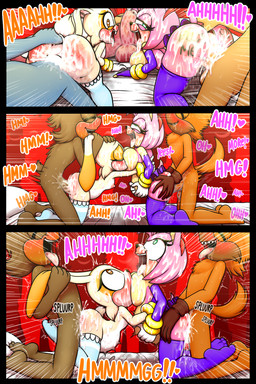 anthro areola blush bodily_fluids breasts clothing cum cum_inside dialogue eyes_closed female fingers genital_fluids group kneeling legwear loli male male/female nipples open_mouth sex side_view sweat tail text young young_anthro dexstar sega sonic_the_hedgehog_(series) amy_rose cream_the_rabbit eulipotyphlan hedgehog lagomorph leporid mammal rabbit 2:3 comic digital_media_(artwork) english_text hi_res