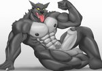 abs anthro areola balls big_muscles fangs flexing foreskin fur genitals glans glistening glistening_body grey_body grey_fur grey_glans humanoid_genitalia humanoid_penis looking_at_viewer male multicolored_body muscular muscular_anthro muscular_male navel nipples penis pubes sitting sitting_on_ground solo teeth tongue tongue_out two_tone_body white_body silentknightowl mythology canid canine canis mammal mythological_canine mythological_creature werecanid werecanine werecreature werewolf wolf