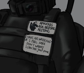 anthro biped black_latex camera clothing_tag collar grey_background latex male simple_background solo text iniratua canid canine canis mammal wolf 2025 english_text