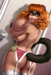 amber_eyes anthro big_breasts big_eyes biped black_body black_fur breast_squish breasts brown_body brown_fur butt clothed clothing curls door doorknob female fur hair huge_breasts inside legwear lips long_hair looking_at_viewer looking_back orange_hair pink_nose rear_view solo squish standing stockings tail topless underwear mewpan faye_(ipan) domestic_ferret fey mammal mustelid musteline true_musteline weasel 2011