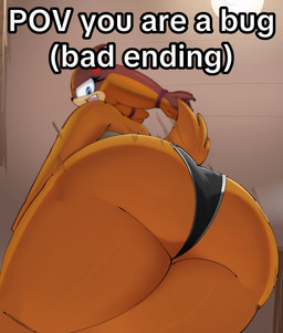 anthro big_butt biped black_clothing brown_body butt clothed clothing eyelashes female fur panties pupils solo tail thick_thighs underwear mylifeamovie sega sonic_boom sonic_the_hedgehog_(series) sticks_the_jungle_badger badger mammal mustelid musteline hi_res