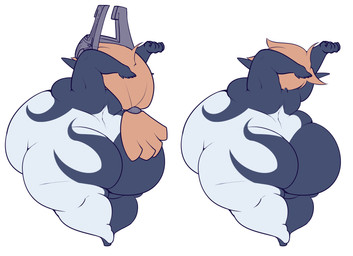 belly big_belly big_breasts big_butt breasts butt clothing featureless_breasts female fused_shadow hair headgear headwear huge_belly huge_butt huge_hips huge_thighs obese obese_female orange_hair overweight overweight_female rear_view simple_background solo thick_thighs white_background wide_hips princecoffeecakes nintendo the_legend_of_zelda twilight_princess midna humanoid imp twili 2025 absurd_res hi_res