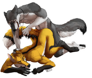 anal anal_penetration animal_genitalia animal_penis anthro anthro_on_anthro anthro_penetrated anthro_penetrating anthro_penetrating_anthro ass_up athletic athletic_anthro athletic_male black_body black_fur blue_penis canine_genitalia canine_penis countershade_face countershade_torso countershading cross cross_necklace dipstick_tail doggystyle duo eyebrow_piercing facial_piercing facial_scar from_behind_position fur genitals grey_body grey_fur jewelry kneeling male male/male male_anthro male_penetrated male_penetrating male_penetrating_male markings necklace necklace_only nude nude_anthro nude_male open_mouth open_smile pawpads penetration penile penile_penetration penis penis_in_ass piercing red_penis scar sex simple_background smile tail tail_markings teeth tongue tongue_out whisker_spots white_background white_body white_fur yellow_body yellow_fur i-psilone 7foxfire sadwyn canid canine canis fox mammal wolf 2016