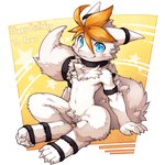 4_fingers 4_toes anthro blue_eyes blush chest_tuft claws crotch_tuft featureless_crotch feet finger_claws fingers fur fur_tuft hair kemono looking_at_viewer navel orange_hair simple_background sitting solo tail toe_claws toes tuft white_body white_claws white_ears white_fur white_tail unrealplace mythology dragon furred_dragon furred_scalie mythological_creature mythological_scalie scalie 1:1 2022