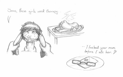 4_toes anthro balls bdsm bodily_fluids buckteeth character_prepared_as_food cum cum_inside cum_through death deep_throat dipstick_ears disembodied_hand disembodied_penis dismemberment duo ear_markings envelope eyebrows eyewear feet female fur furniture genital_fluids genitals glasses gore gore_focus hair heart_symbol implied_cannibalism infidelity male male/female multicolored_ears necrophilia offscreen_character offscreen_male open_mouth oral oral_penetration penetration penis platter profanity snuff solo_focus steam table tail teeth text toes tongue tongue_out meowmere ambiguous_species lagomorph leporid mammal rabbit english_text hi_res monochrome