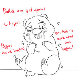 ambiguous_feral ambiguous_gender blush blush_lines bodily_fluids crying dialogue feral happy hooves open_mouth red_text sitting solo sparkles tail tears teeth text young young_ambiguous young_feral yellowcottoncandy030 fluffy_pony fluffy_pony_(species) mammal 1:1 2025 broken_english comic digital_drawing_(artwork) digital_media_(artwork) english_text hi_res