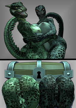 anthro big_breasts big_butt breasts butt covering covering_crotch covering_vulva duo female hiding_behind_another hiding_behind_object looking_at_viewer looking_back nipples non-mammal_breasts non-mammal_nipples stuck thick_thighs wide_hips kylebobby microsoft the_elder_scrolls fan_character argonian lizard reptile scalie 3d_(artwork) digital_media_(artwork) hi_res