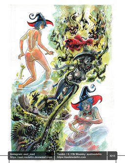 5_fingers 5_toes ambiguous_feral ambiguous_gender ambiguous_humanoid arms_bent bent_leg bent_legs black_clothing black_hat black_headwear black_sclera blue_eyes blue_hair breasts brown_body butt clothed clothed_female clothed_humanoid clothing convenient_censorship crouching doll dorsal_fin dress empty_eyes eyelashes eyewear feathers feet female female_human female_humanoid feral fin fingers flying furrowed_brow furrowed_eyebrows goggles goggles_around_neck green_body green_scales group hair hat headgear headwear inanimate_transformation larger_ambiguous larger_humanoid light liminal_spaces lying magic_user medium_hair midair mostly_nude mostly_nude_female mostly_nude_human motion_lines mouth_closed not_furry number on_front outside petrification punch red_body red_feathers red_scales red_sclera scales simple_background size_difference small_breasts smaller_ambiguous smaller_female smaller_feral smaller_humanoid smile split_form standing swimming tail tail_fin tan_body tan_skin teeth text text_box toes transformation underwater voodoo voodoo_doll water white_background wings witch witch_hat worried_look x_eyes axelmedellin inktober shapeshifter_(axelmedellin) voodoo_doll_(axelmedellin) witch_(axelmedellin) animate_inanimate fish human humanoid living_doll mammal marine merfolk monster siren 2025 artist_name colored dated english_description lighting multiple_scenes painting_(artwork) pen_(artwork) shaded signature traditional_media_(artwork) url