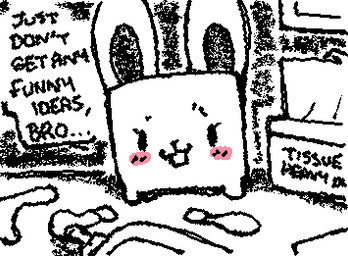 ambiguous_feral ambiguous_gender black_eyes black_text blush blush_lines dialogue dot_eyes ellipsis empty_eyes eyelashes feral looking_at_viewer lube lube_bottle open_mouth pink_blush quadruped simple_eyes solo speech_bubble squigglevision stylized_empty_eyes talking_to_viewer text tissue tissue_box white_speech_bubble ligma_(artist) cube_creature lagomorph leporid mammal rabbit 2025 2d_animation animated archived_source black_and_white digital_drawing_(artwork) digital_media_(artwork) english_text handwritten_text low_res monochrome spot_color wigglypaint_(artwork)
