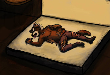anthro bed clothed clothing detailed_background feral furniture group interior_background male male_anthro sleeping topless topless_anthro topless_male buster915 guardians_of_the_galaxy marvel rocket_raccoon mammal procyonid raccoon hi_res
