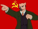 5_fingers beard clothing communism facial_hair fingers fur goatee hair hammer_and_sickle male mustache necktie politics red_background russian simple_background solo soviet_union suit tan_body tan_fur droll3 vladimir_lenin felid lion mammal pantherine