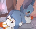 69_position anthro backsack balls bed bedroom blue_body blue_eyes blue_fur blush chibi duo fellatio fur furniture genitals heart_eyes heart_symbol male male/male oral orange_body orange_fur penile pillow sex white_body white_fur young young_anthro young_male toruu disney lilo_and_stitch nintendo pokemon stitch_(lilo_and_stitch) alien experiment_(lilo_and_stitch) generation_8_pokemon pokemon_(species) scorbunny absurd_res hi_res