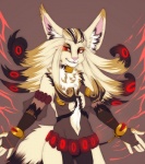 anthro armlet bracelet breasts clothed clothing collar female jewelry looking_at_viewer magic red_eyes skimpy smile solo tail ookami-kun felid mammal