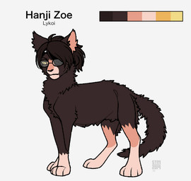 ambiguous_gender black_nose brown_body brown_fur brown_hair eyewear feral feral_with_hair feralized fluffy fur glasses hair leg_markings markings pink_paws simple_background socks_(marking) white_background yellow_eyes silveyytm attack_on_titan hange_zoe domestic_cat felid feline felis lykoi mammal 2019