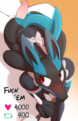 anthro anus balls bent_over biped black_body black_fur blue_balls blue_body blue_fur bodily_fluids bottomless butt butt_from_the_front clothed clothing curling_toes dialogue digitigrade duo embarrassed eyes_closed feet femboy footwear fur genitals gradient_background hot_dogging imminent_anal imminent_sex kneeling legwear maid_uniform male male/male male_anthro mostly_nude multicolored_ears pawpads paws penis pink_pawpads profanity sex simple_background socks solo_focus stirrup_legwear stirrup_socks stirrup_stockings stockings surprised sweat text toeless_footwear toeless_legwear toeless_socks toeless_stockings toes two_tone_ears uniform dripponi nintendo pokemon strip_meme generation_4_pokemon lucario pokemon_(species) 2022 digital_media_(artwork) english_text hi_res shaded