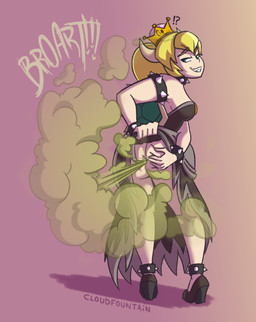 2_horns alternate_species anklet anus anus_only big_butt blonde_hair blue_eyes bracelet breasts butt clothed clothing clothing_lift collar crossgender crown dress dress_lift fart fart_cloud fart_fetish fart_heart female female_farting footwear gradient_background green_fart_cloud grin hair hand_on_butt hand_on_own_butt headgear high_heels horn humanoidized interrobang jewelry legband light_body light_skin looking_back medium_breasts narrowed_eyes no_underwear not_furry onomatopoeia ponytail presenting presenting_hindquarters rear_view shell shoes simple_background smile smug solo sound_effects spiked_anklet spiked_bracelet spiked_collar spiked_legband spiked_shell spikes spikes_(anatomy) spread_anus spread_butt spreading standing super_crown surprised teeth text cloudfountain bowsette_meme mario_bros nintendo bowser animal_humanoid humanoid koopa koopa_humanoid reptile reptile_humanoid scalie scalie_humanoid 2018 alternate_version_at_source full-length_portrait hi_res meme portrait signature