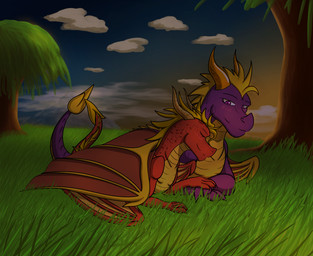 blush claws duo eyes_closed feral horn lgbt_pride male male/male membrane_(anatomy) membranous_wings purple_eyes smile smiling_at_another smiling_at_partner tail wings roxasfin activision lgbt_pride_month mythology spyro_the_dragon flame_(spyro) spyro dragon mythological_creature mythological_scalie scalie