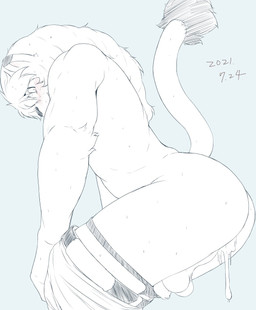 anthro balls blush bodily_fluids bottomwear bottomwear_down butt clothing cum cum_expulsion cum_fart cum_from_ass cum_in_ass cum_inside foreskin fur fur_tuft genital_fluids genitals hair humanoid_genitalia humanoid_penis male mane mane_hair mascot penis penis_tuck perineum side_view solo sweat tail tail_tuft tuft unretracted_foreskin chirasgi nippon_professional_baseball saitama_seibu_lions leo_(saitama_seibu_lions) felid lion mammal pantherine 2021 dated hi_res