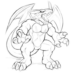 anthro claws fangs featureless_crotch front_view looking_at_viewer male membrane_(anatomy) membranous_wings open_mouth pupils simple_background slit_pupils solo teeth tongue wings crazydrak bandai_namco digimon digimon_(species) exveemon 1:1 2023 dated hi_res monochrome signature sketch