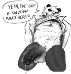 abs anthro balls big_balls big_penis clothed clothing duo erection genitals hair male muscular muscular_anthro muscular_male nipples nude penis simple_background solo text puffer_puff beastars gouhin_(beastars) bear giant_panda mammal digital_media_(artwork) english_text