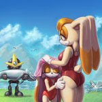 anthro breasts butt clothing cloud day eye_contact female fluffy fluffy_tail gloves grass group handwear looking_at_another machine one-piece_swimsuit plant swimwear tail towel kujalla sega sonic_the_hedgehog_(series) cream_the_rabbit gemerl_(sonic) vanilla_the_rabbit avian bird fish gull lagomorph lari larid mammal marine robot 1:1 2024 hi_res daughter_(lore) mother_(lore) mother_and_child_(lore) mother_and_daughter_(lore) parent_(lore) parent_and_child_(lore) parent_and_daughter_(lore)