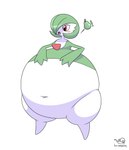 2022 absurd_res artist_logo belly belly_expansion belly_inflation big_belly blush bottomwear cel_shading clothing colored digital_media_(artwork) exclamation_point expansion female food fruit gardevoir generation_3_pokemon green_clothing green_hair hair hand_on_belly hand_on_own_belly hi_res huge_belly humanoid hyper hyper_belly hyper_pear incidental_(artist) inflation inflation_fetish logo looking_at_belly looking_at_own_belly looking_down looking_down_at_self navel nintendo not_furry open_mouth pear pear-shaped_figure pink_tongue plant pokemon pokemon_(species) red_eyes red_mouth serena_(incidental) shaded signature simple_background skirt solo thick_thighs tongue white_background white_body wide_hips