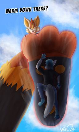anthro claws dialogue duo feet foot_fetish foot_focus male male/male paws soles speech_bubble steam stomping teasing text toe_claws anthony444333 nintendo pokemon canid canine cinderace generation_8_pokemon mammal pokemon_(species) absurd_res english_text hi_res