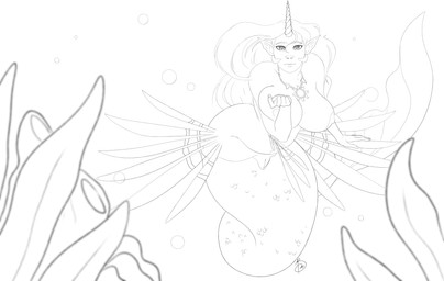 1_horn beckoning big_breasts breast_squish breasts female flirting flirting_with_viewer forehead_horn genitals gesture hair horn huge_breasts humanoid_pointy_ears jewelry leaning leaning_forward long_hair looking_at_viewer mermaid_tail necklace nipples nude nude_female pointy_ears scales seaweed solo split_form squish underwater vulva water wide_hips amara_burrger friendship_is_magic hasbro my_little_pony princess_celestia_(mlp) aquatic fish humanoid_merfolk lionfish merfolk perciform scorpaenoid 2020 absurd_res black_and_white hi_res line_art monochrome
