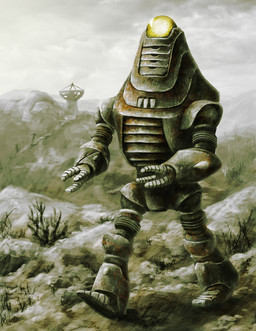ambiguous_gender cloud landscape_background machine metallic_body not_furry outside overcast rust satellite_dish sky solo utility_pole walking sin-vraal fallout microsoft deputy_weld_(fallout) humanoid protectron_(fallout) robot robot_humanoid english_description restricted_palette