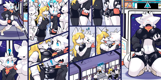 anthro black_bottomwear black_clothing black_pants black_tie_(suit) blue_eyes blush bodily_fluids bottomwear breast_grab breasts clothing duo eyeless eyes_closed faceless faceless_character faceless_female female female/female forced forced_transformation ftm_transformation gender_transformation genital_fluids goo_transformation group hand_on_breast kissing male male/female male/male moan mtf_transformation pants red_eyes red_scarf scarf shocked solo suit tail train transformation vaginal_fluids vehicle waiter white_body yellow_body baronflint ids_(user) mythology ace_heart_(ids) dragontim_(character) dragon mythological_creature mythological_scalie scalie comic hi_res