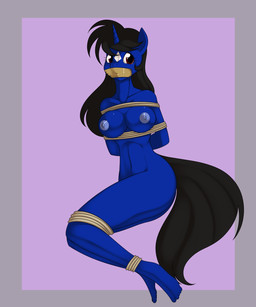 anthro bdsm black_hair blue_nipples bondage bound brown_eyes female gag gagged hair horn looking_at_viewer nipples nude rope simple_background solo submissive submissive_female tail tape tape_gag kloudmutt hasbro my_little_pony mythology fan_character klodette equid equine mammal mythological_creature mythological_equine unicorn 2012 5:6 digital_media_(artwork) hi_res source_request