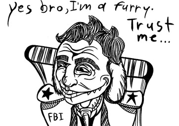 anthro chair clothing ears_down furniture hair ink lips male pivoted_ears sitting solo teeth text toony_expression eyescutout canid canine mammal hi_res monochrome