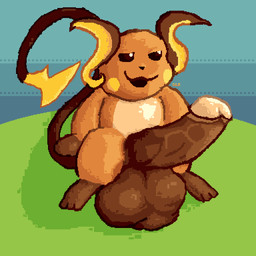 anthro balls big_balls big_penis brown_balls brown_penis erection fur genitals humanoid_genitalia humanoid_penis male orange_body orange_fur outside penis sitting smile solo tail cilokyne nintendo pokemon generation_1_pokemon pokemon_(species) raichu 1:1 hi_res