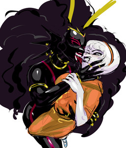 accessory big_breasts black_body black_skin bodily_fluids bodysuit breast_grab breasts clothed clothing curly_hair duo ear_fins female female/female fin forced god_tier gold_(metal) gold_jewelry hair hand_on_breast hand_on_face hand_on_wrist headband horn jewelry kinky_hair larger_female larger_humanoid piercing simple_background size_difference skinsuit smaller_female smaller_human struggling tears tight_clothing white_background lysanthum homestuck ms_paint_adventures her_imperious_condescension rose_lalonde alien human humanoid mammal troll_(homestuck) hi_res
