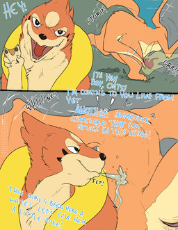 animal_genitalia claws cloaca cloaca_twitch dialogue female feral finger_webbing fur genitals gesture hand_gesture head_stuck male male/female orange_body orange_fur profanity stuck text throbbing throbbing_cloaca twitching v_sign wings conditional_dnp wolftacos nintendo pokemon charizard floatzel generation_1_pokemon generation_4_pokemon pokemon_(species) absurd_res comic english_text hi_res