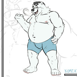 anthro belly clothing eyes_closed fur humanoid_hands male moobs navel nipples overweight overweight_anthro overweight_male solo underwear white_body white_fur berrypowder bear mammal polar_bear ursine 1:1 2015